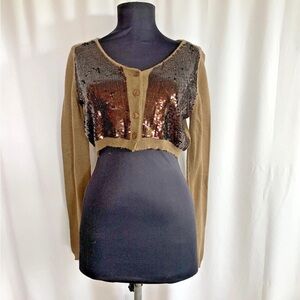 Twin Set by Simona Barbieri Brown Cropped Sequin Sweater - size Small